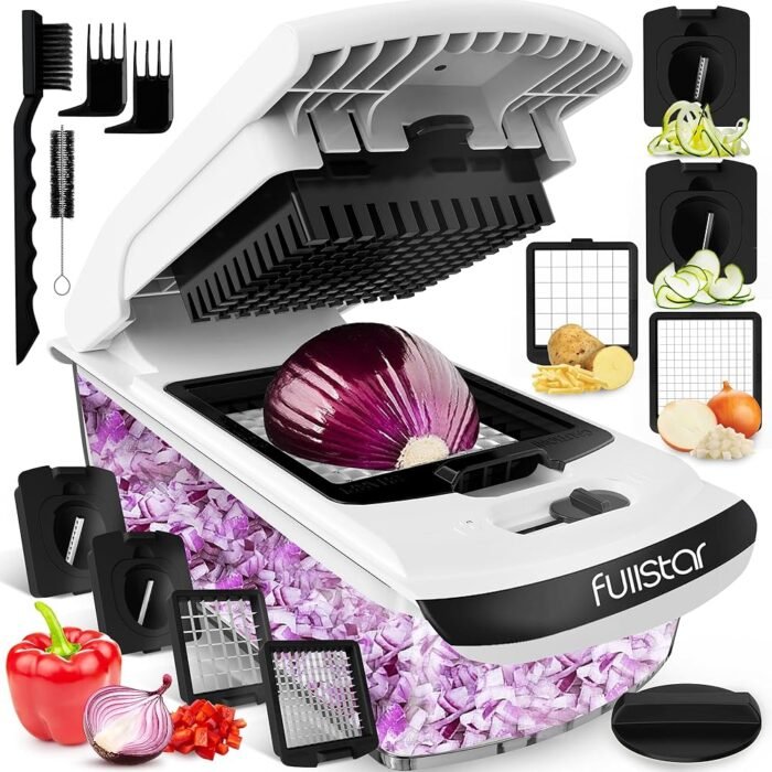 Fullstar Vegetable Chopper and Spiralizer – Food Chopper with Container, Fruit Slicer, Kitchen Gadgets & Accessories, Home Essentials (4 in 1, White)