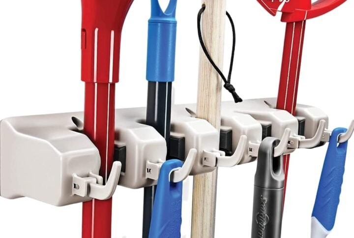 Home-it Mop and Broom Holder Wall Mount Garden Tool Storage Tool Rack Storage & Organization for the Home Plastic Hanger for Closet Garage Organizer (5-position)