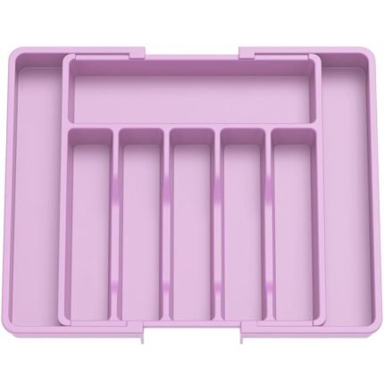 Lifewit Silverware Drawer Organizer, Expandable Utensil Tray for Kitchen, BPA Free Flatware and Cutlery Holder, Adjustable Plastic Storage for Spoons Forks Knives, Large, Purple