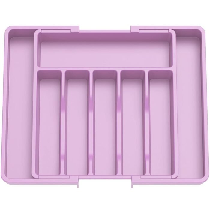 Lifewit Silverware Drawer Organizer, Expandable Utensil Tray for Kitchen, BPA Free Flatware and Cutlery Holder, Adjustable Plastic Storage for Spoons Forks Knives, Large, Purple