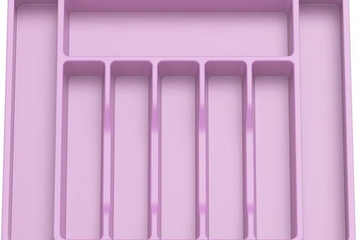 Lifewit Silverware Drawer Organizer, Expandable Utensil Tray for Kitchen, BPA Free Flatware and Cutlery Holder, Adjustable Plastic Storage for Spoons Forks Knives, Large, Purple
