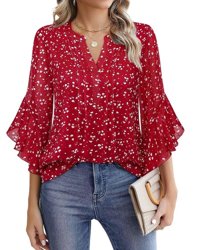 Timeson Women’s 3/4 Sleeve Tops Dressy Casual Business Work Blouses Chiffon Office Shirts