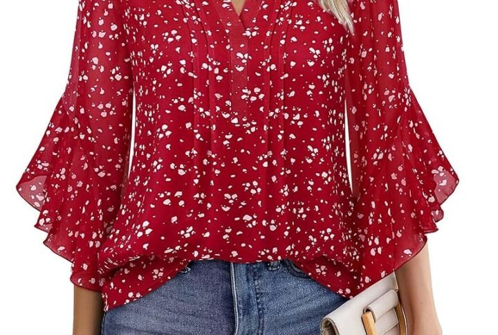 Timeson Women's 3/4 Sleeve Tops Dressy Casual Business Work Blouses Chiffon Office Shirts