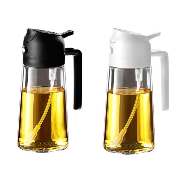 TrendPlain 16oz/470ml Olive Oil Sprayer for Cooking – 2 in 1 Olive Oil Dispenser for Kitchen Gadgets, Air Fryer, Salad, and BBQ – Black & White