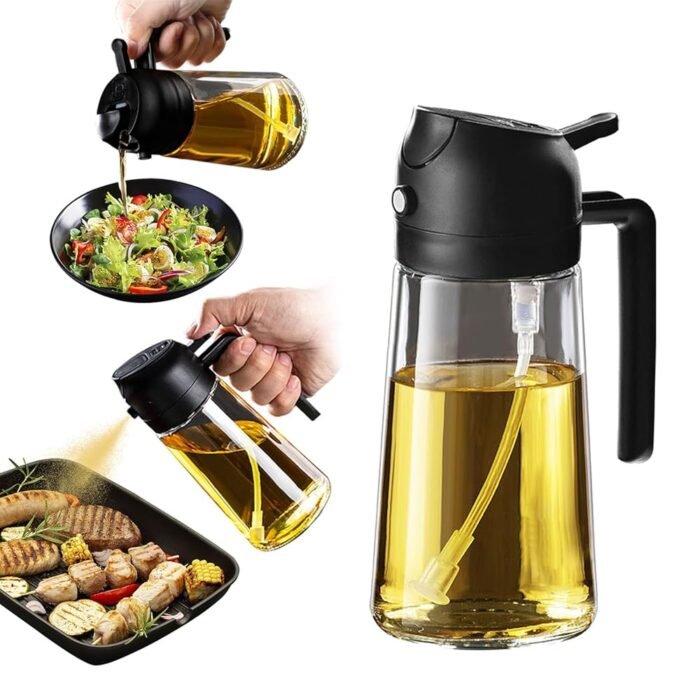TrendPlain 16oz/470ml Olive Oil Sprayer for Cooking – 2 in 1 Olive Oil Dispenser for Kitchen Gadgets, Air Fryer, Salad, and BBQ – Black