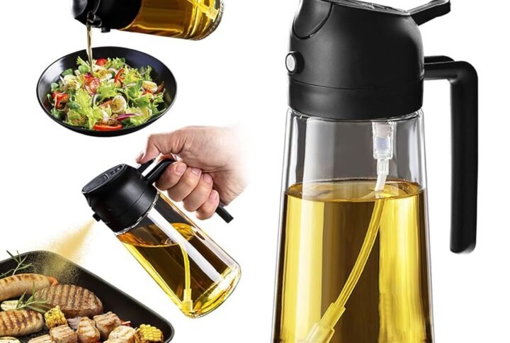 TrendPlain 16oz/470ml Olive Oil Sprayer for Cooking - 2 in 1 Olive Oil Dispenser for Kitchen Gadgets, Air Fryer, Salad, and BBQ - Black